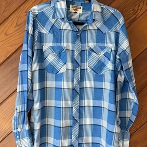 Youngbloods Authentic Western Pearl Snap Shirt Men’s Medium Blue Plaid Vintage